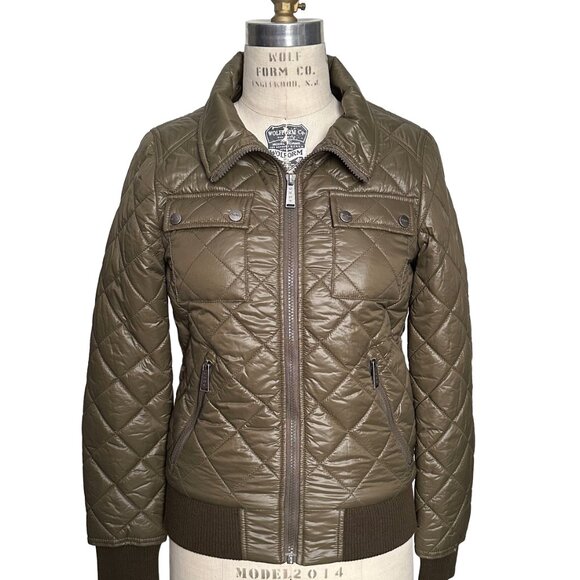 DKNY Women's “Avril” Olive Diamond-Quilted Bomber Jacket (Size XS) - Picture 4 of 11